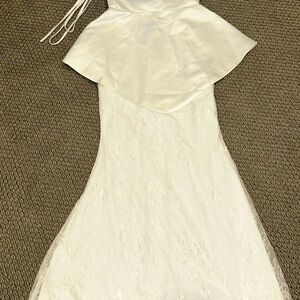 Elegant White Lace Gown w/ neck piece and arm bands lace